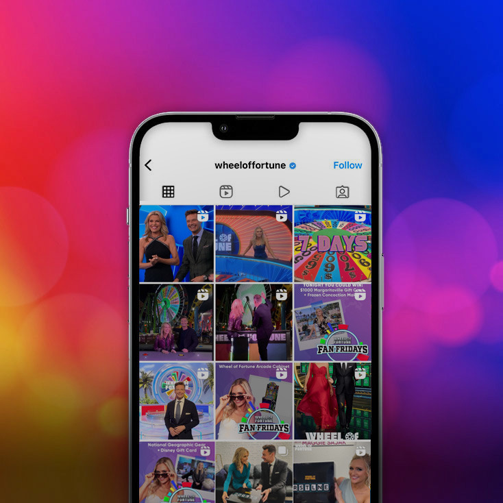 iphone with @wheeloffortune instagram content displaying