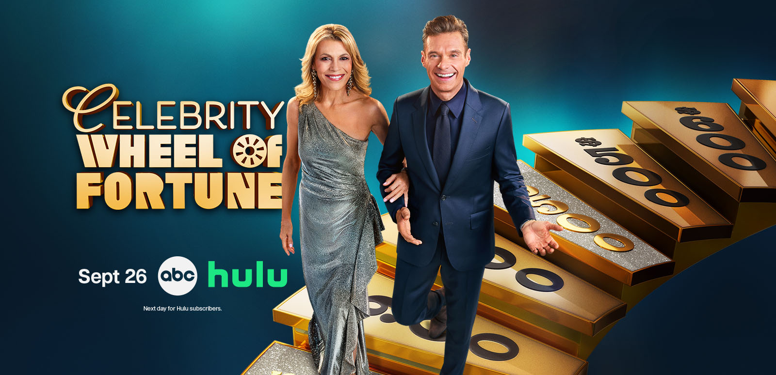 Ryan and Vanna on the Celebrity Wheel S6 Key Art "Sept 26 Next day for Hulu subscribers. "