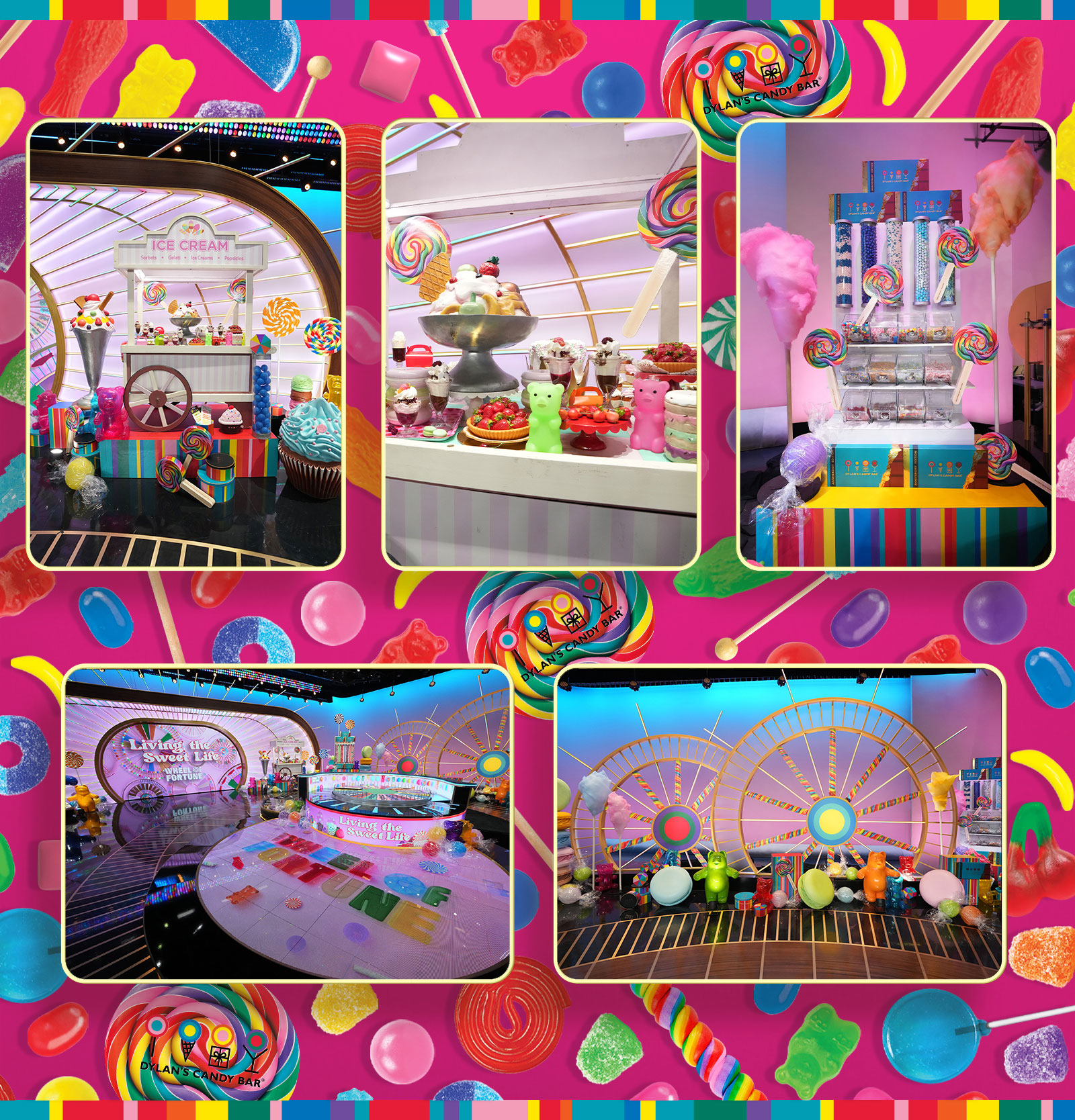 Photo Collage of Dylan's Candy Bar on the Wheel of Fortune set!