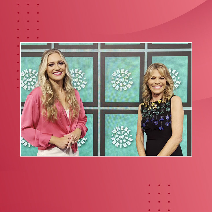 Vanna White and Maggie Sajak at the iconic wheel puzzleboard. 