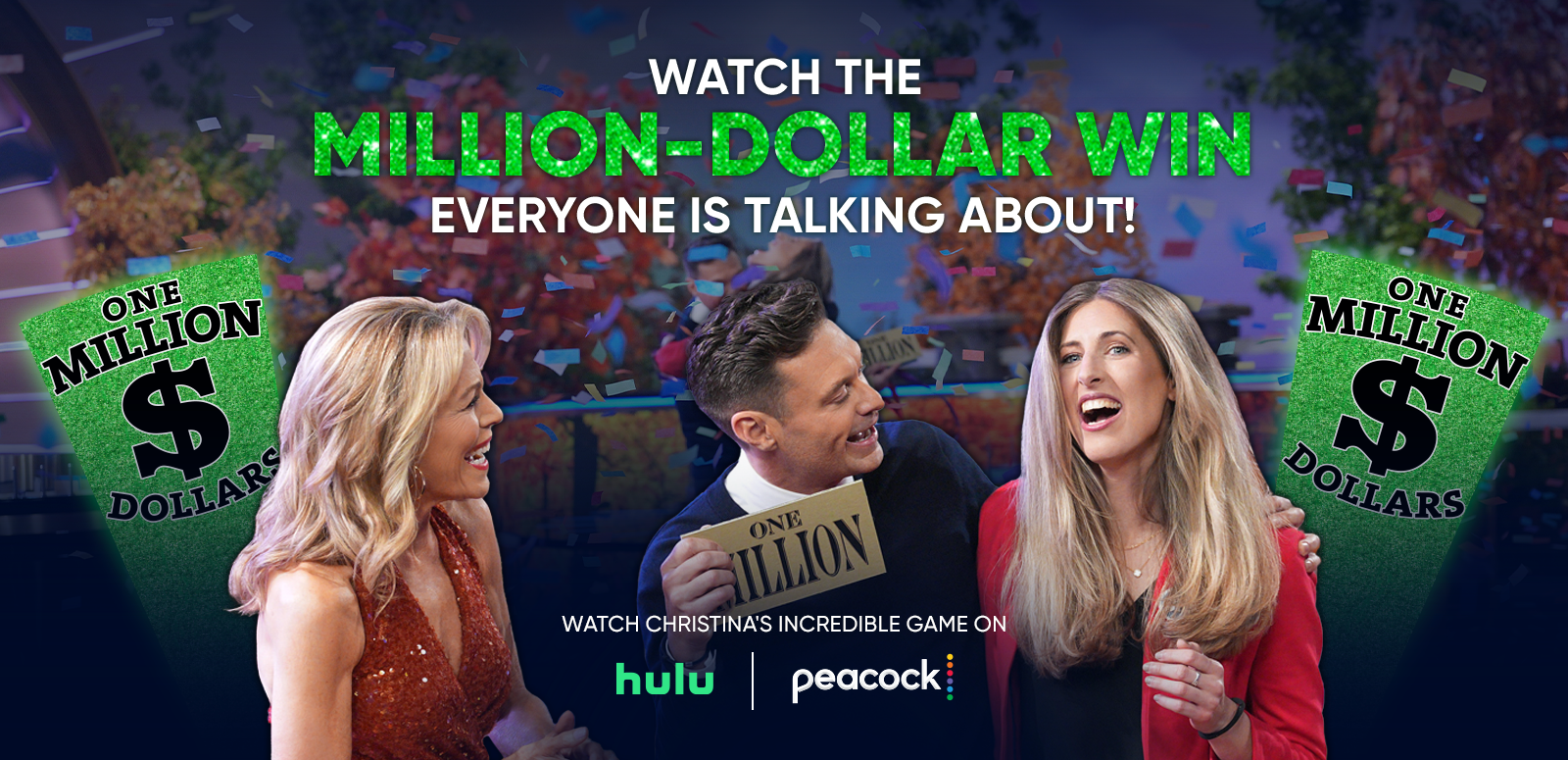 Watch the million-dollar win everyone is talking about! Watch Christina's incredible game on Hulu & Peacock 