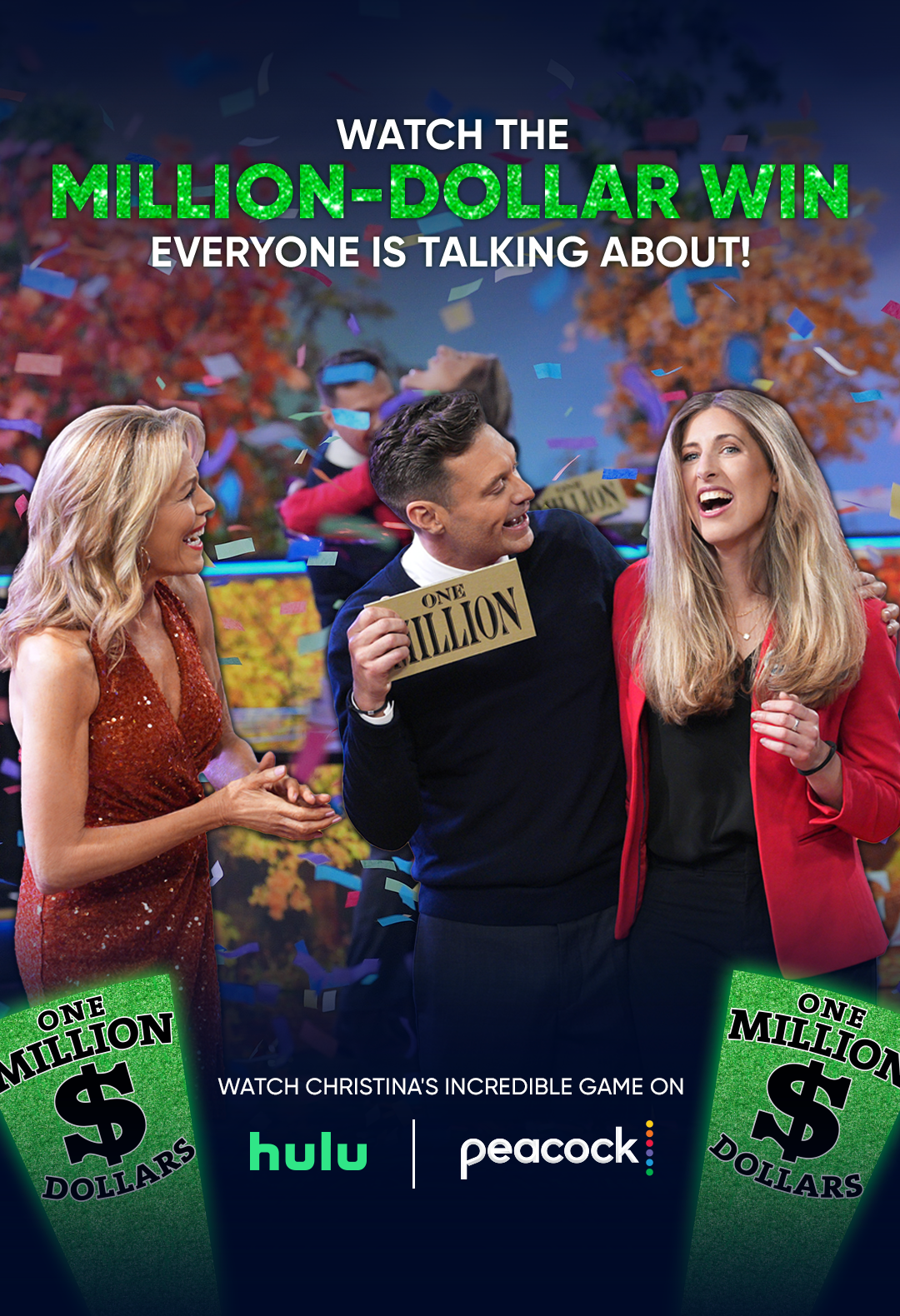 Watch the million-dollar win everyone is talking about! Watch Christina's incredible game on Hulu & Peacock 